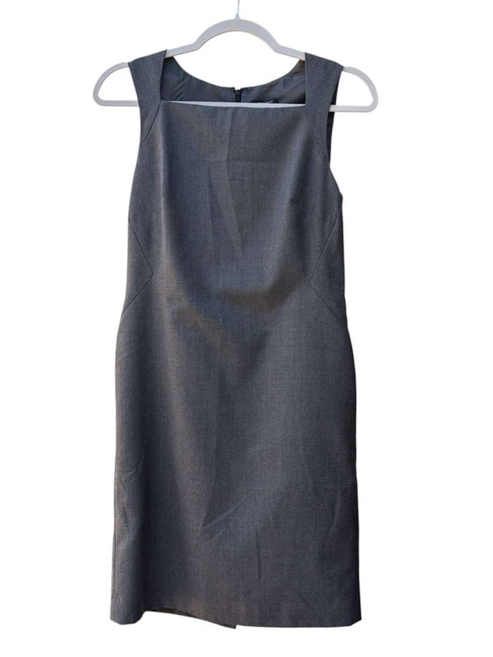 Ann Taylor sleeveless square-neck sheath Wool Blend  dress charcoal grey  SZ 0